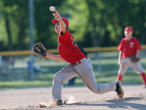 Windsor West pitcher Austin Emond delivers a pitch to an Orleans batter during the Ontario Little League semifinal at Central Park in Windsor, Ontario on July 26, 2016.