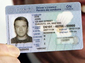 An Ontario driver's license is seen in this Dec. 2007 file photo.