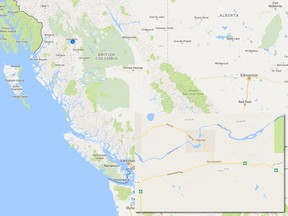 New Hazelton, B.C. is pictured on a map.