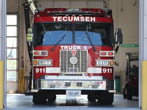 A fire truck is shown at the Tecumseh Fire and Rescue Station 1 on Aug. 6, 2015.