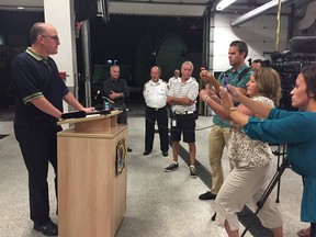 Windsor Mayor Drew Dilkens updats the media shortly before 11 p.m. on August 24, 2016 after suspected tornados ripped through Windsor and LaSalle.