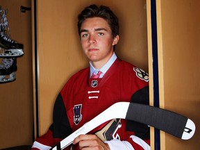 Clayton Keller poses for a portrait after being selected seventh overall by the Arizona Coyotes in the first round of the 2016 NHL Draft on June 24, 2016 in Buffalo, N.Y.