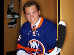 Kieffer Bellows poses for a portrait after being selected 19th overall by the New York Islanders during the 2016 NHL Draft on June 24, 2016 in Buffalo, N.Y.