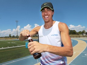 Corey Bellemore, 21, is shown at the University of Windsor Alumni Field track on Tuesday, Aug. 2, 2016. Bellemore recently set a new beer mile world record.