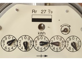 Close-up of the dials on an electricity meter. Hydro rates. Photo by Getty Images.