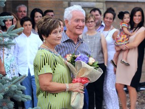 Lina and Henry Iacobelli and family members gather at the Hospice Erie Shores Campus on Monday, Aug. 15, 2016, in Leamington. The family made a $1-million donation to the newly opened facility.