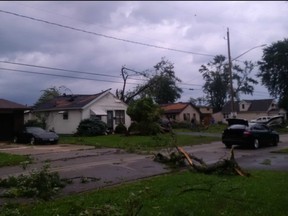 A photo from LaSalle police shows damage on Victory Road-Front Road area of LaSalle.