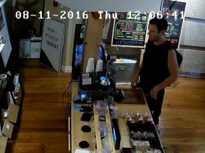 A suspect wanted in connection with stealing a tip jar from Cafe March 21 on Pelissier Street on Aug. 11, 2016 is pictured in this surveillance photo.