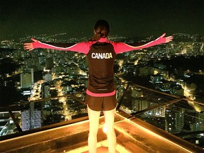 Noelle Montcalm enjoys the view of Rio de Janeiro from the rooftop of a building during Olympic Summer Games.