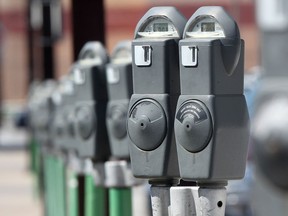 Parking meters are pictured on Victoria Avenue in downtown Windsor, Monday, May 14, 2012.