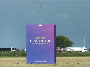 A gigantic popcorn bag is shown in a field in the 4400 block of Queen's Line in Chatham-Kent on Wednesday, August 24, 2016.