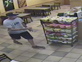A suspect wanted in connection with a robbery at a Subway restaurant in the 4600 block of Wyandotte Street East on Aug. 12 is pictured in this surveillance photo.