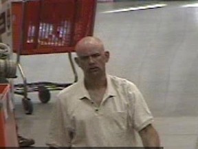 A suspect wanted in connection with a stolen utility trailer from Home Depot in Windsor is pictured in this surveillance photo.