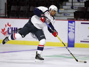 Windsor Spitfires Jeremiah Addison takes to the ice during Day 1 of training camp at the WFCU Centre in Windsor on Aug. 29, 2016.