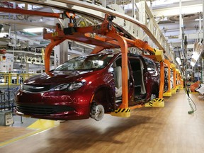 A 2017 Chrysler Pacifica on the production line at the Windsor Assembly Plant in Windsor, Ontario.