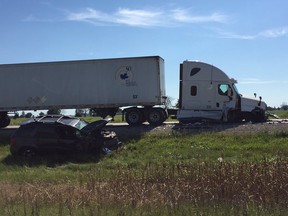 Highway 3 near County Road 27 in Cottam was shut down on Sept. 13, 2016 following a collision involving a tractor-trailer. (Dan Janisse/Windsor Star)