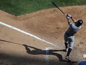 Ian Kinsler #3 of the Detroit Tigers hits a single in the 6th inning against the Chicago White Sox at U.S. Cellular Field on September 7, 2016 in Chicago, Illinois. The White Sox defeated the Tigers 7-4. (Photo by Jonathan Daniel/Getty Images)