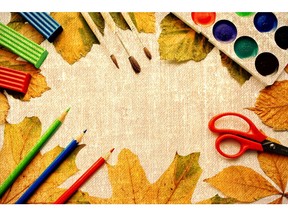 Arts and crafts - scissors, clay, pencils and colours in retro style. Image by Getty Images.