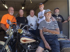 Richie Holisek, 81, front, is joined by members of the Nomads, from left, Louie Matte, 67, Jim Morand, 80, John Pacuta, 79, Ted McCabe, 78, and Bob Halliday, 73, on the 60th anniversary of the motorcycle club, Saturday, Sept. 3, 2016.
