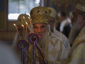 Patriarch Irinej of Serbia, the patriarch of the Serbian Orthodox Church, attended a service at the St Dimitrije Orthodox Church for the celebration of their 50th anniversary, Saturday, September 17, 2016.