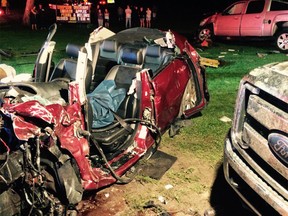 The wreckage of one of three vehicles involved in a crash in the Leamington area on the night of Sept. 18, 2016.