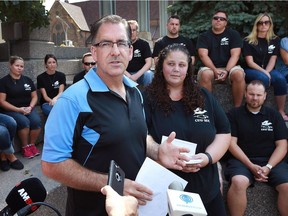 MP Brian Masse (NDP - Windsor West) speaks about federal employee payroll problems on Sept. 9, 2016 as Tina Angelini, president of Canada Employment and Immigration Union Local 576, looks on.