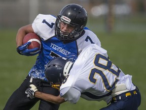 The St. Joseph Lasers take on the Tecumseh Vista Vortex in high school football at St. Joseph Catholic High School, Thursday, September 15, 2016.