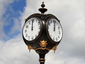 Kingsville's newly installed Victorian clock is shown at the corner of Division and Main streets in the heart of the town on Thursday, Sept. 15, 2016.