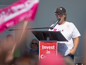 Lori Wightman, sub-unit chair with CUPE 2974, representing Essex County librarians, speaks at Labour Day festivities at the Fogolar Furlan on Sept. 5, 2016.
