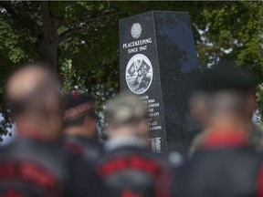 The Afghanistan and Peacekeepers memorial is pictured while members of the North Wall Riders Assoc. attend a memorial on Sunday, Sept. 11, 2016.