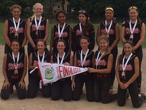 The Windsor Wildcats 14U novice softball team finished in the Top 3 in the Ontario A Division. Front row, from left: Julia Brusseau, Tate Renaud, Paige Ullman, Makailey Bray, Riley Csabai, Lily Symons; back row, from left: Allison Dufour, Madison Tomkins, Shae-Lynn Murphy, Greer Simons, Naomi Beauchesne, Madison Reaume