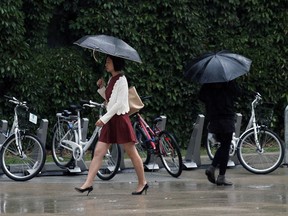 In this file photo, students make their way through the rain at the University of Windsor in Windsor on Wednesday, Sept. 28, 2016.