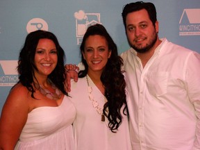 Alexandria Fischer (left) Sylvia Gounakis (centre) and George Kalivas at the 2015 White Party at The Willistead Restaurant on July 11, 2015.