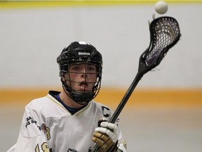 Windsor Clippers Logan Holmes during Ontario Junior B lacrosse action against the Point Edward Pacers on May 13, 2015 at Forest Glade Arena.