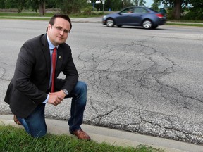 City of Windsor Ward 7 Coun. Irek Kusmierczyk says Banwell Road is in need of repair where large sections of the roadway are crumbling, as seen on Sept. 6, 2016.