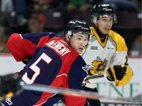 The Windsor Spitfires will rely heavily on overager Austin McEneny, seen in action last season against Sarnia, to lead a very youthful defence along with Tyler Nother.