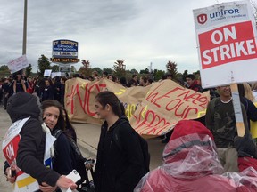 Students at St. Joseph Catholic High School in Windsor walked out of school in support of striking support staff on Oct. 21, 2016. (Dan Janisse/Windsor Star)