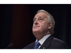 Former Prime Minister Brian Mulroney pauses while speaking following the announcement of the $60 million Brian Mulroney Institute of Government and Mulroney Hall at St. Francis Xavier University in Antigonish, N.S. on Wednesday, October 26, 2016.