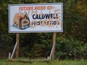Caldwell First Nation signs in Leamington were defaced with graffiti over the weekend.