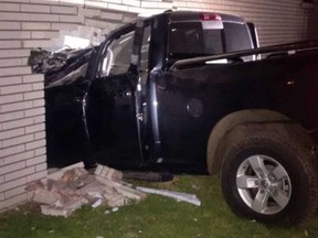 A view of the Dodge pickup truck driven by Ronald Graham after it crashed into the Consulate of Mexico building in Leamington on Oct. 23, 2016.