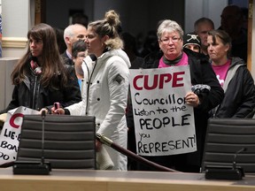 About 40 striking Essex County librarians and supporters attended the Essex County Library board meeting at Essex Civic Centre, Oct. 26, 2016.