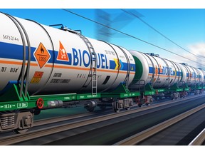 Freight train with biofuel tank cars. Photo by Getty Images.