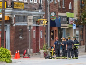 Fire crews gather at the scene of a major gas leak on Erie Street in Leamington on Oct. 1, 2016.