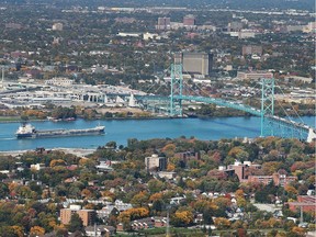 The Ambassador Bridge is shown on Oct. 19, 2016 along the Detroit River in Windsor.