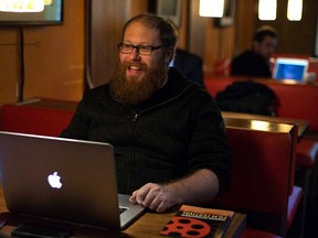 Jeff Szusz, a member of downtown Windsor's Hackforge, takes part in a "hackathon" involving Windsor International Film Festival data on Oct. 30, 2016.