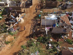 An aerial view of damages in small village of Casanette near Baumond, Haiti is shown on October 8, 2016 after Hurricane Matthew passed the area.