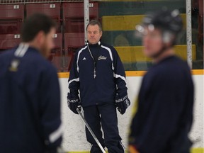 University of Windsor men's hockey coach Kevin Hamlin during a team practice on Feb. 10, 2015.