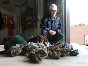 Robert Budway, team leader for the Ontario Clean Water Agency, views a pile of "flushable" wipes removed from pumping station No. 1 in LaSalle on Oct. 24, 2016.
