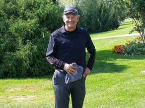 Wayne McKeen celebrates a hole-in-one at Orchard View Golf Course. McKeen used a six-iron on the No. 7 hole from 145 yards. His ace was witnessed by John Baker, Tom Steinke and Doug Shute.