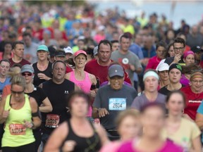 Runners participate in the Detroit Free Press Talmer Bank Marathon in Windsor Sunday, October 16, 2016.